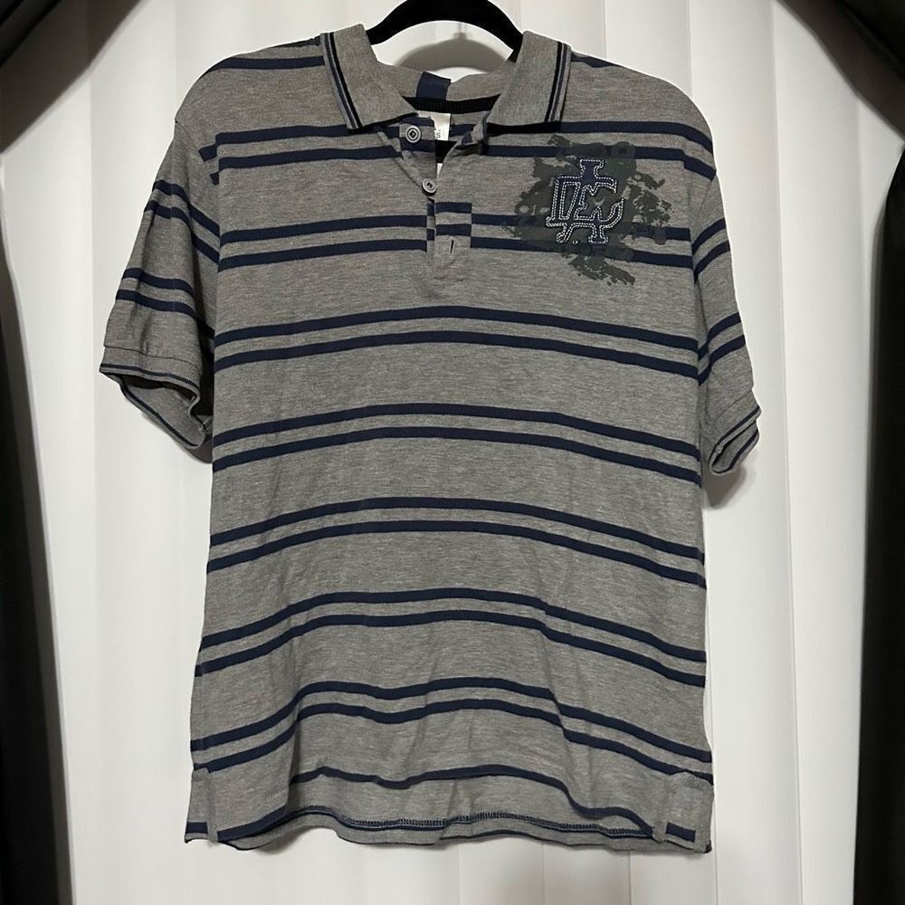Adidas MENS navy blue/gray striped polo